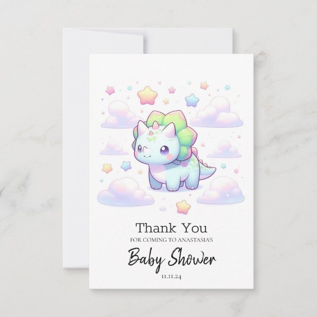 Pastel Magic Dinosaur Baby Shower Tack Kort (Framsida)