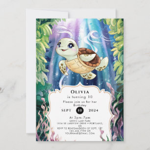 Pastel Magic Kids' Turtle Birthday Inbjudningar