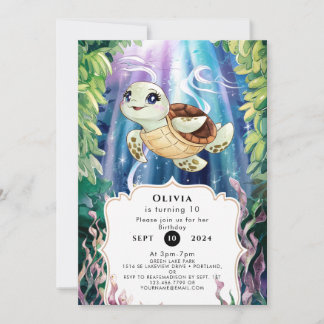 Pastel Magic Kids' Turtle Birthday Inbjudningar