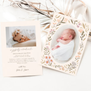 Pastel Magic Meadow Photo Birth Notice Meddelande