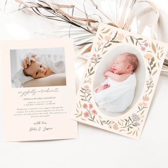 Pastel Magic Meadow Photo Birth Notice Meddelande (Skapare uppladdad)