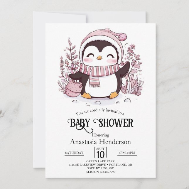 Pastel Magic Penguin Baby Shower Inbjudningar (Framsida)