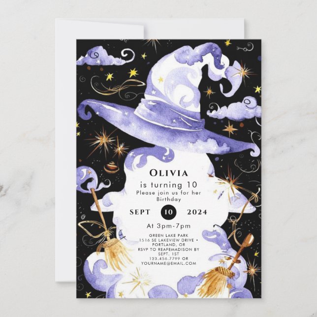 Pastel Magic Roligt Wizard Birthday Inbjudningar (Framsida)