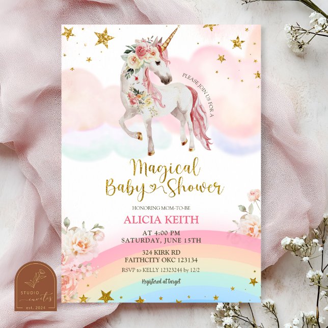 Pastel Magical Unicorn Baby Shower Inbjudningar (Skapare uppladdad)