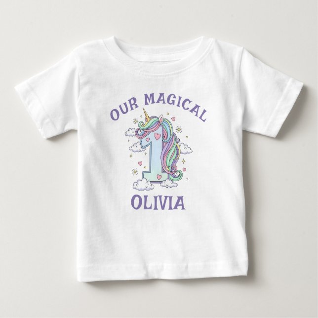 Pastel Magical Unicorn First Birthday T Shirt (Framsida)