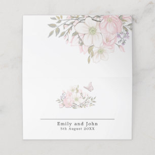 Pastel Magnolias Butterfly Namn Bröllop Placeringskort