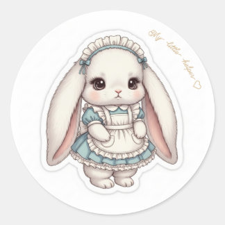 Pastel Maid Bunny - Blue & White Outfit Kawaii Art Runt Klistermärke