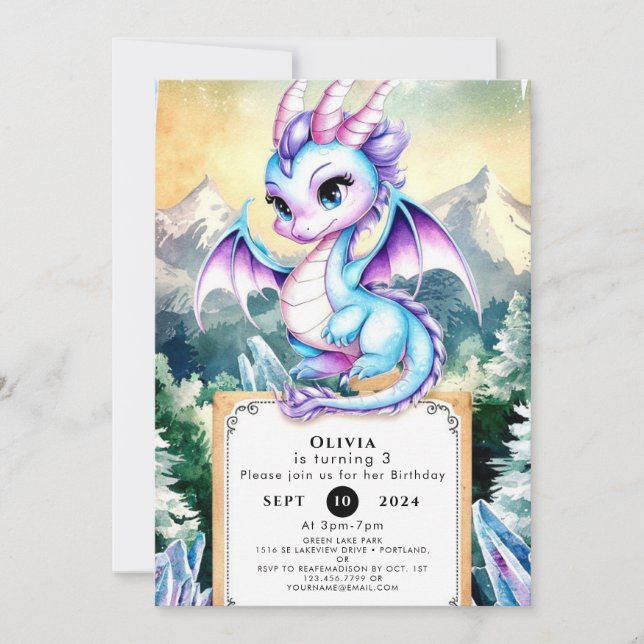 Pastel Majestic Cute Dragon Birthday Inbjudningar (Framsida)