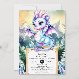 Pastel Majestic Cute Dragon Birthday Inbjudningar