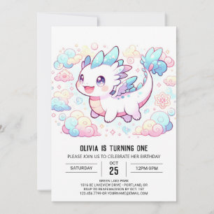 Pastel Majestic Dragon 1:a födelsedagen Inbjudningar