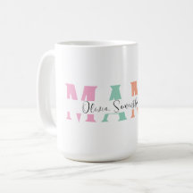 Pastel MAMMA Mugg med Personlig Kids Namn