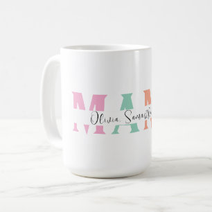 Pastel MAMMA Mugg med Personlig Kids Namn