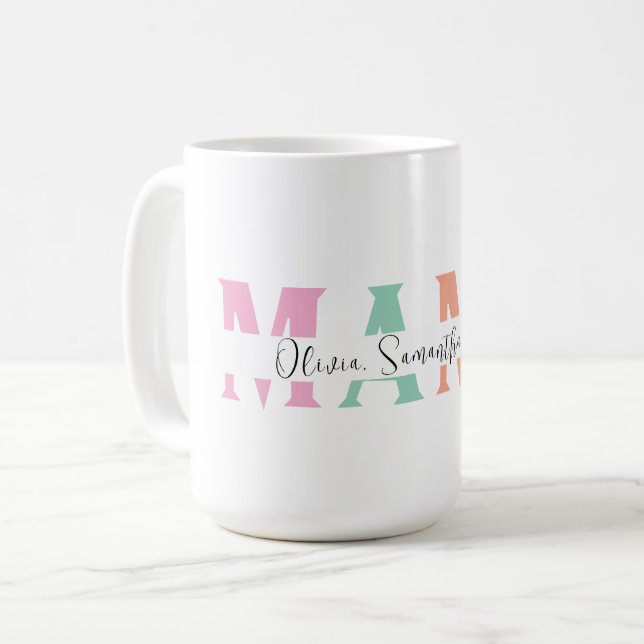 Pastel MAMMA Mugg med Personlig Kids Namn (Framsida vänster)