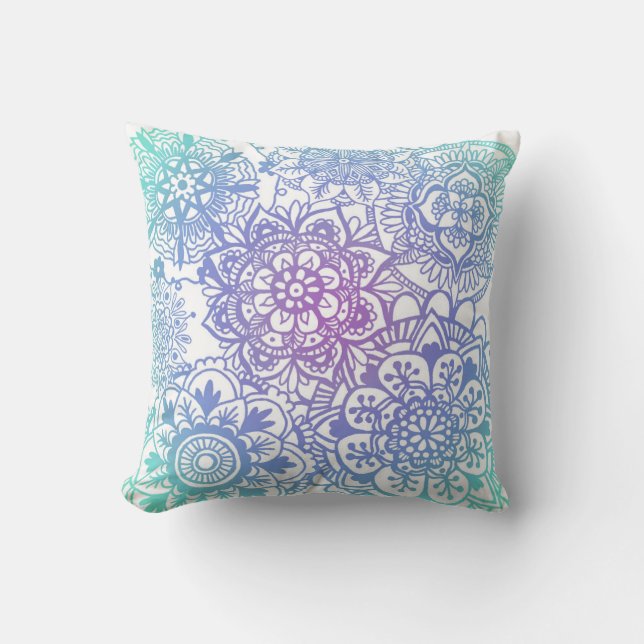 Pastel Mandala Mönster Blommigt Watercolor Kudde (Framsida)