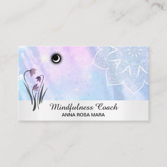 *~* Pastel Måne Lacey Mandala Foil Blommigt Visitkort (Framsida)