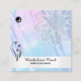 *~* Pastel Måne QR kod Mandala Foil Blommigt Squar Fyrkantigt Visitkort