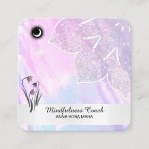 *~* Pastel Måne QR-kod Mandala Foil Flowers Fyrkantigt Visitkort