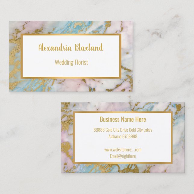 PASTEL MARBLE ABSTRAKT GULD WHITE AFFÄRSKORT VISITKORT (Fram/baksida)