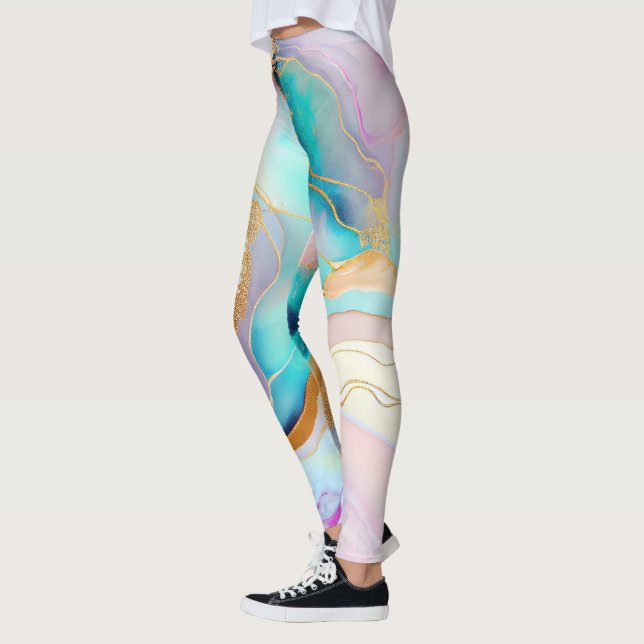 Pastel marble bläck abstrakt glitter art leggings (Vänster)