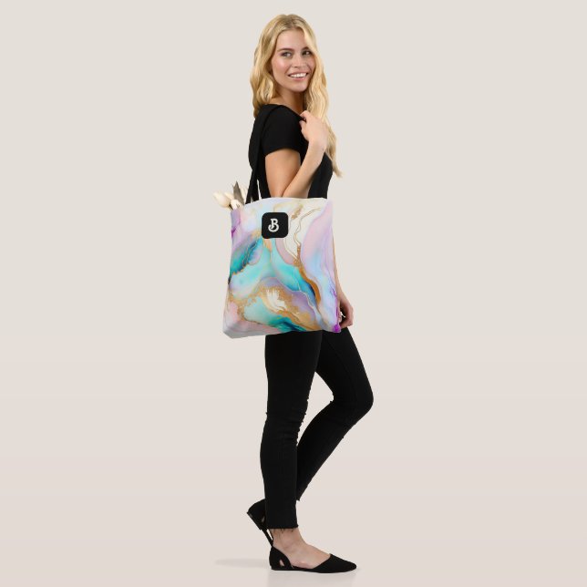 Pastel marble bläck abstrakt glitter art tygkasse (På modell)