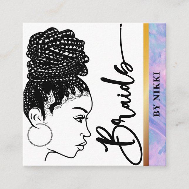 Pastel Marble Modern Hair Braiding Salon Square Bu Fyrkantigt Visitkort (Framsida)