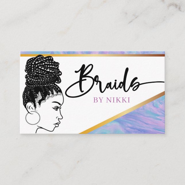 Pastel Marble och Guld Modern Hair Braiding Salon  Visitkort (Framsida)