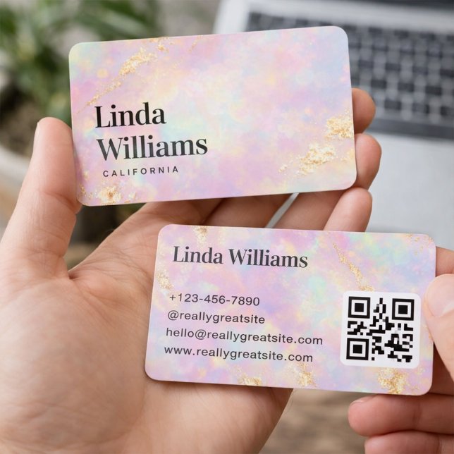 Pastel Marble with Gold Texture QR Code  Visitkort (Skapare uppladdad)