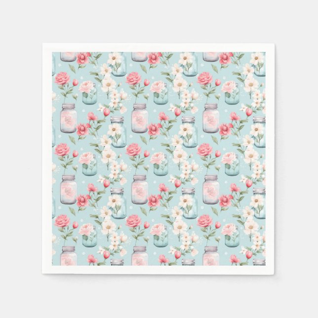 Pastel Mason Blommigt Burk Sömlös Gift Wrap Pappersservett (Framsidan)