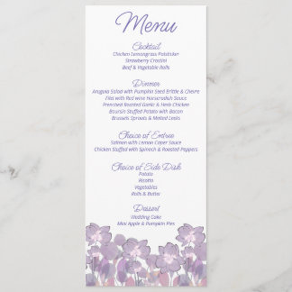 Pastel Mauve lila blommigt Bröllop Meny
