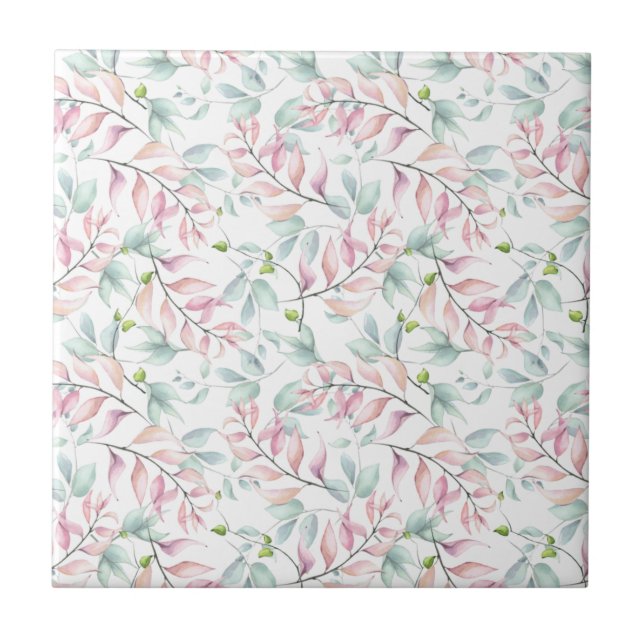 Pastel Mauve och Sage Dancing Löv Ceramic Tile Kakelplatta (Framsidan)