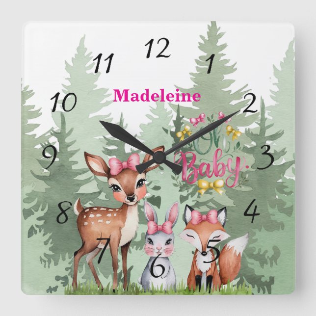 Pastel Meadow Assions: Oh Flicka Baby Shower Fyrkantig Klocka (Framsida)