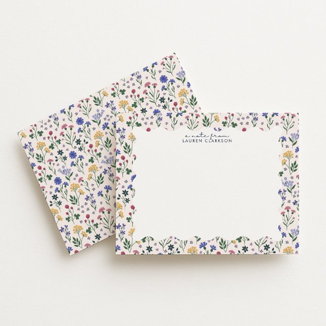 Pastel Meadow Floral Wavy Frame Note Card Inbjudningar (Skapare uppladdad)