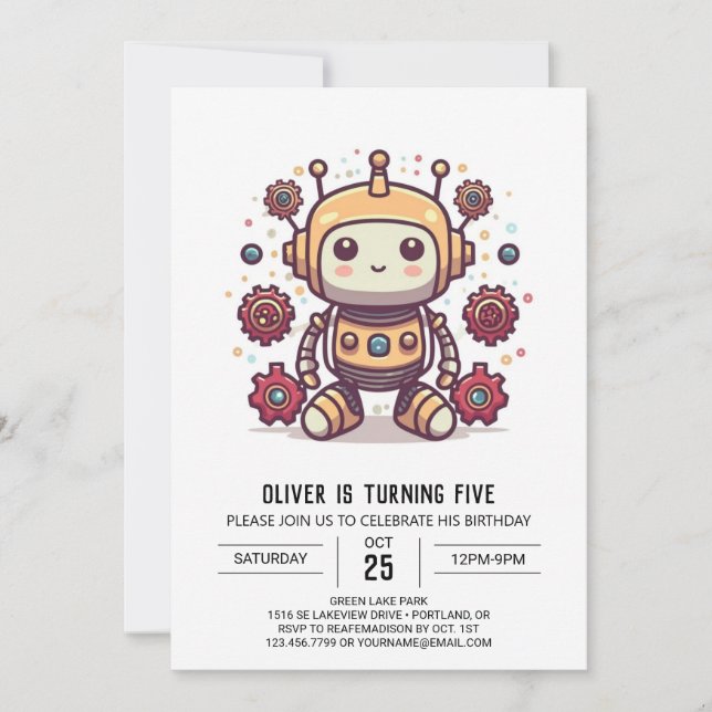 Pastel Mechanical Cute Robot Birthday Inbjudningar (Framsida)