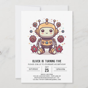 Pastel Mechanical Cute Robot Birthday Inbjudningar