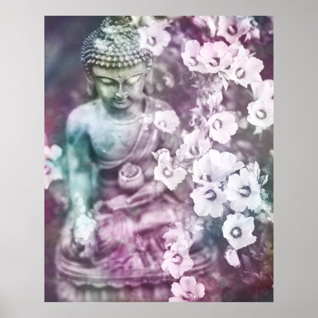 *~* Pastel Meditation Zen Buddha Meditate Flowers Poster (Framsidan)