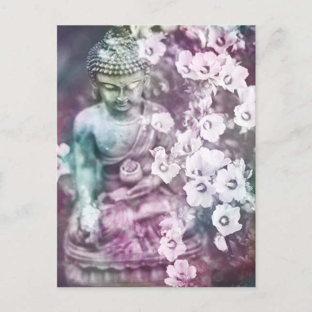 *~* Pastel Meditation Zen Buddha Meditate Flowers Vykort (Framsida)
