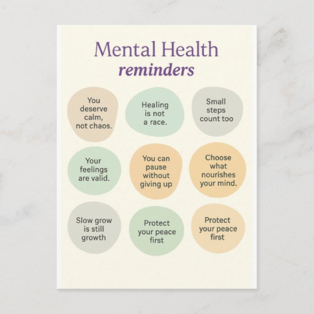 Pastel Mental Health Reminder  Helg Vykort (Framsida)