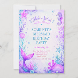 Pastel Mermaid Birthday Invitation Purple Inbjudningar