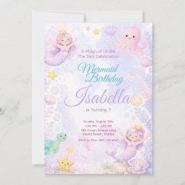 Pastel Mermaid Birthday Invitation Under The Sea Inbjudningar