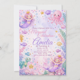 Pastel Mermaid Celebration Invitation Editable Inbjudningar