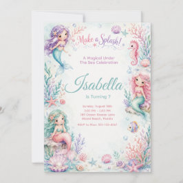 Pastel Mermaid Coral Garden Birthday Inbjudningar