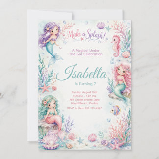 Pastel Mermaid Coral Garden Birthday Inbjudningar
