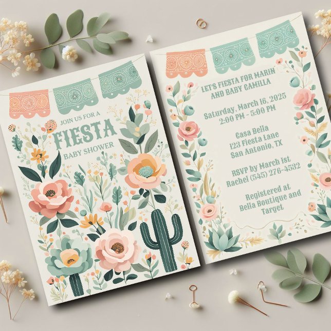 Pastel Mexican Fiesta Baby Shower Inbjudningar (Soft pastels and festive florals make this Mexican fiesta invitation perfect for a baby shower!)