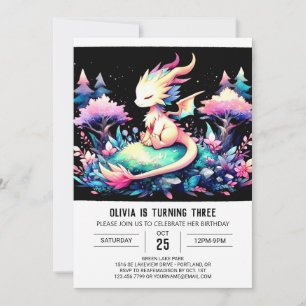 Pastel Minimalist Dragon Birthday Inbjudningar