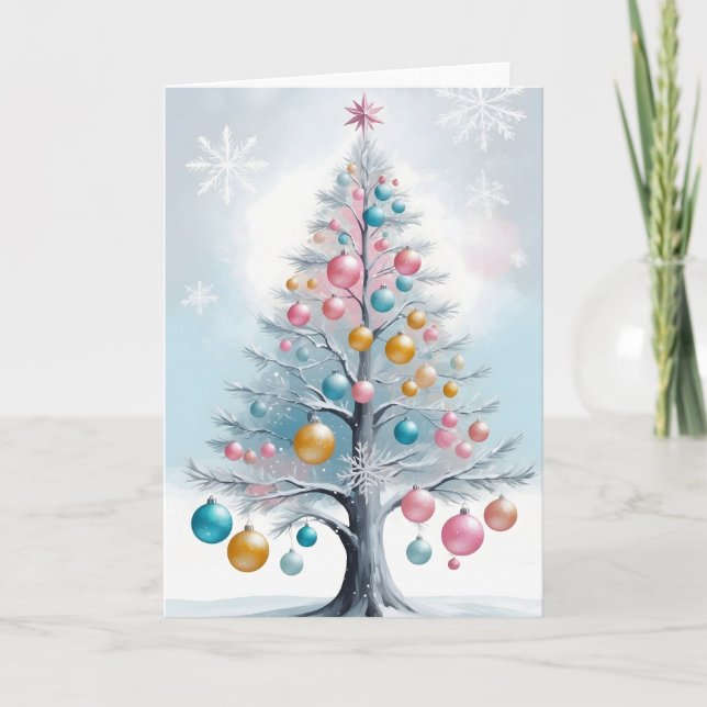 Pastel Minimalist Gräs Träd Shiny Ornaments Helgkort (Framsida)