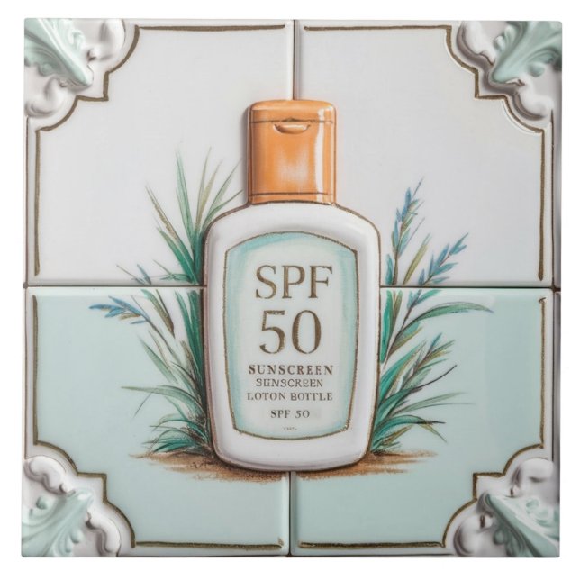 Pastel Mint Blue Suncreen Lotion Funny Bathroom Kakelplatta (Framsidan)