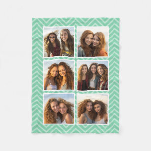 Pastel Mint Chevron Mönster Trendig 6 Fotokollage Fleecefilt