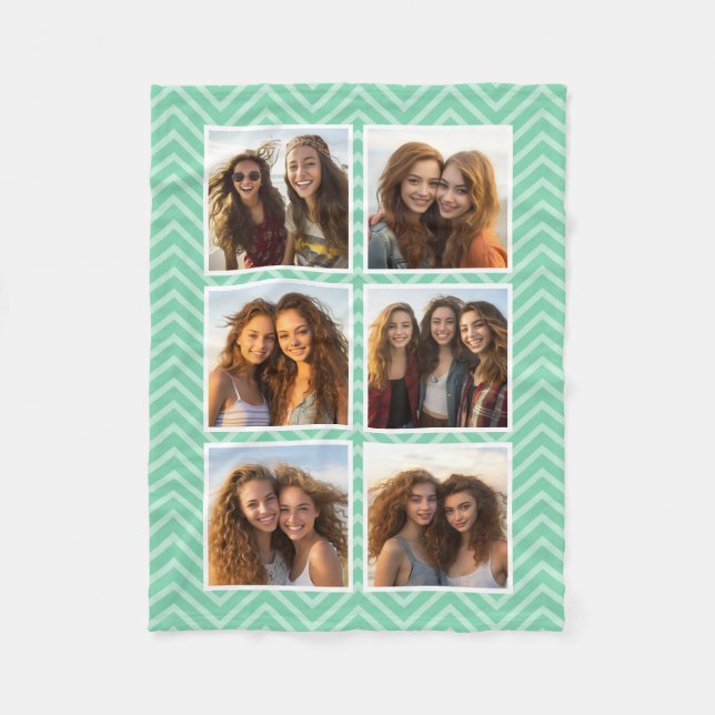 Pastel Mint Chevron Mönster Trendig 6 Fotokollage Fleecefilt (Framsidan)
