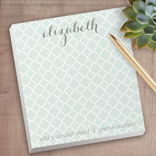 Pastel Mint & Grått Quatrefoil Mönster eget namn Anteckningsblock