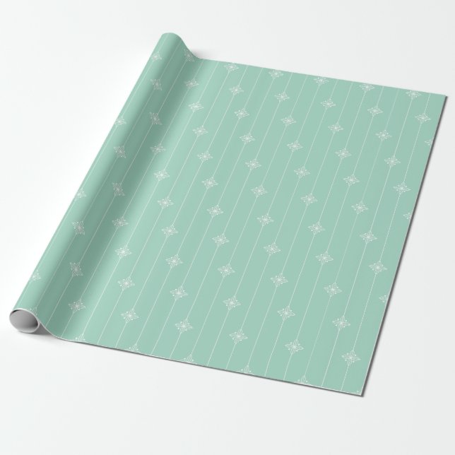 Pastel Mint, Grönt Geometric Mönster Presentpapper (Utrullad)